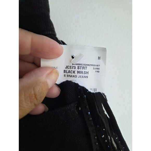 NWT Juicy Couture "Venice " Black w/Side Metallic Fringe Straight Leg Jeans sz32 - Picture 6 of 10